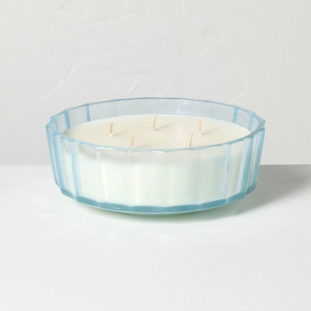5 Wick XL Colored Glass Faceted Lavender and Birch Jar Candle 32oz